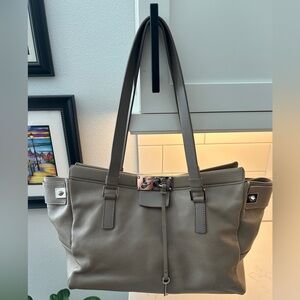 Jimmy Choo Farrah Taupe Leather Designer Tote Bag